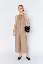 Women's Mink 171 Modal Suit with Wide-Leg Trousers and Collar Bead Accessory