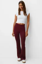 Women's Burgundy High Waist Spondex Fabric Flare Fleece Leggings
