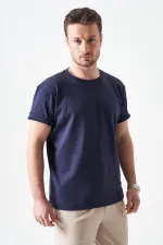 Erkek Lacivert Bisiklet Yaka İnterlok Basic Tişört