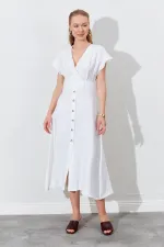 Women's Off-White Wrap-Neck Buttoned Modal Dress