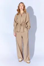 Kadın Vizon 155 Fermuarlı Bağlamalı Ceket Bol Kesim Pantolonlu Takım