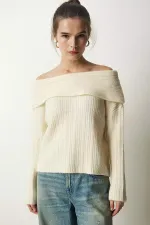 Pull en maille côtelée à découpes en os pour femme Pull en maille côtelée à découpes en os pour femme