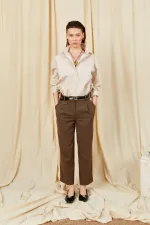 Kadın Açık Kahve 3523 Cep Görünümlü Çift Fletolu  Kemerli Joger Pantolon