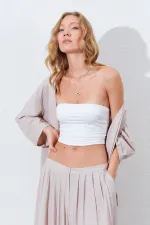 Kadın Bej Önü Açık Salaş Basic Ceket