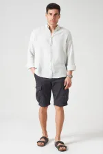 Short cargo homme anthracite en maille côtelée teinte en pièce