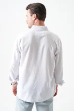 Erkek Beyaz Uzun Kol Basic Pamuk Flam Regular Gömlek