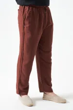 Erkek Kahve Bel Bağlamalı Baggy Müslin Pantolon