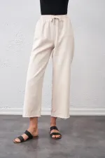 Kadın Taş Beli Bağlamalı Geniş Piş Dikişli Paça Pantolon