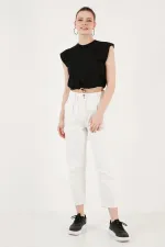 Kadın Siyah Eteği Stoplu Düşük Kol Süprem Tişört