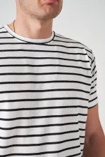 Erkek Siyah Bisiklet Yaka Ringel Mini Waffle Tişört