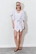 Kadın Naturel Düşük Kol Kuşaklı Kimono