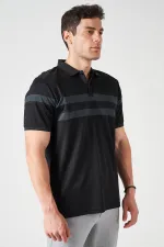 Erkek Siyah Ayaklı Yaka Ön ve Kol Parçalı Kagi Tişört