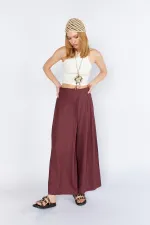 Kadın Bordo Anvelop Model Keten Pantolon