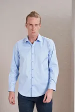 Chemise satinée bleue à manches longues pour homme