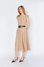 Kadın Vizon 3496 Pileli Midi Boy Etek