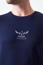 T-shirt décontracté en modal imprimé bleu marine à col rond pour homme