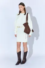 Kadın Kemik Saç Örgülü Etek Kazak Takım