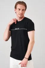 T-shirt noir à col rond pour homme avec imprimé Focus