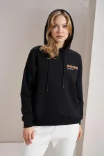 Women's Black Fake People Print Three-Thread Sweatshirt