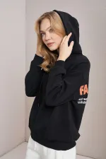 Women's Black Fake People Print Three-Thread Sweatshirt