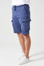 Short cargo pour homme, taille côtelée indigo, en maille teintée en pièce