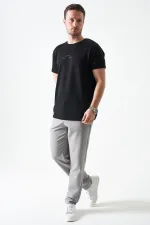 Erkek Gri Beli Yarım Lastikli Mendi Örme Jakar Pantolon