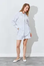 Kadın İndigo Oversize Gömlekli Şortlu Takım