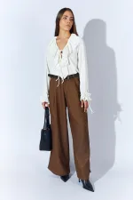 Kadın Kahve Beli Kalın Kemer Palazzo Pantolon