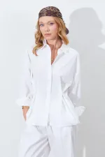 Kadın Kemik Bel Oturtmalı Bel Düğme Detaylı Gömlek