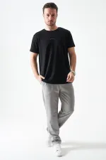 Erkek Gri Beli Yarım Lastikli Mendi Örme Jakar Pantolon