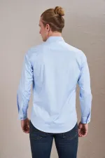 Chemise satinée bleue à manches longues pour homme
