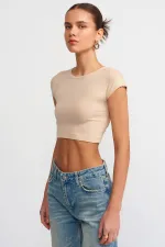 T-shirt court côtelé en lycra pour femme Stone (25608)