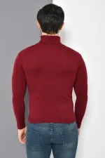 Pull basique à col roulé bordeaux pour homme