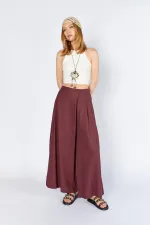 Kadın Bordo Anvelop Model Keten Pantolon