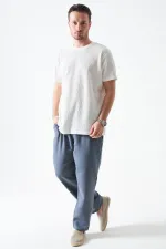 Erkek Antrasit Bel Bağlamalı Baggy Müslin Pantolon