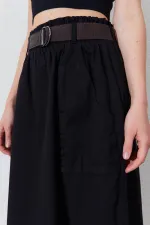 Kadın Siyah Palaska Kemerli Önü Cepli Gabardin Etek