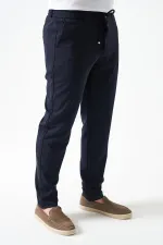 Erkek Lacivert Beli Yarım Lastikli Pike Basic Pantolon