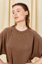 Women's Coffee 164 Raglan Sleeve Skirt with Tie Hem Blouse and Skirt Modal Set