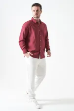 Erkek Vişne Uzun Kol Basic Pamuk Flam Regular Gömlek