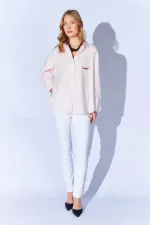 Kadın Pudra Önü Kısa Arkası Uzun Oversize Poplin Gömlek