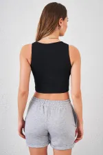 Débardeur sans manches à col rond noir pour femme