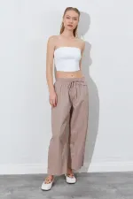 Kadın Vizon Beli Lastikli Gizli Cep Detaylı Salaş Kesim Pantolon