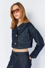 Women's Rins Wash Double Pocket Belted Loose Fit Jean Jacket and Pants Set