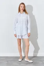 Kadın İndigo Oversize Gömlekli Şortlu Takım