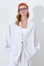 Kadın Naturel Önü İp Bağlamalı Kimone Ceket