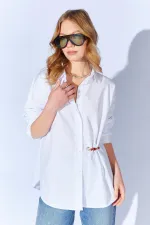 Kadın Beyaz Önü Kısa Arkası Uzun Oversize Poplin Gömlek