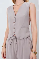 Kadın Vizon Fleto Cepli Arkası Gipeli Yelek