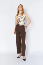 Kadın Kahve 2039 Beli Kemerli Bol Paça Pantolon