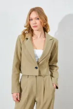 Veste blazer courte Çağla pour femme, à un bouton, en polyviscose