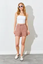 Kadın Vizon Önden Cepli Keten Şort